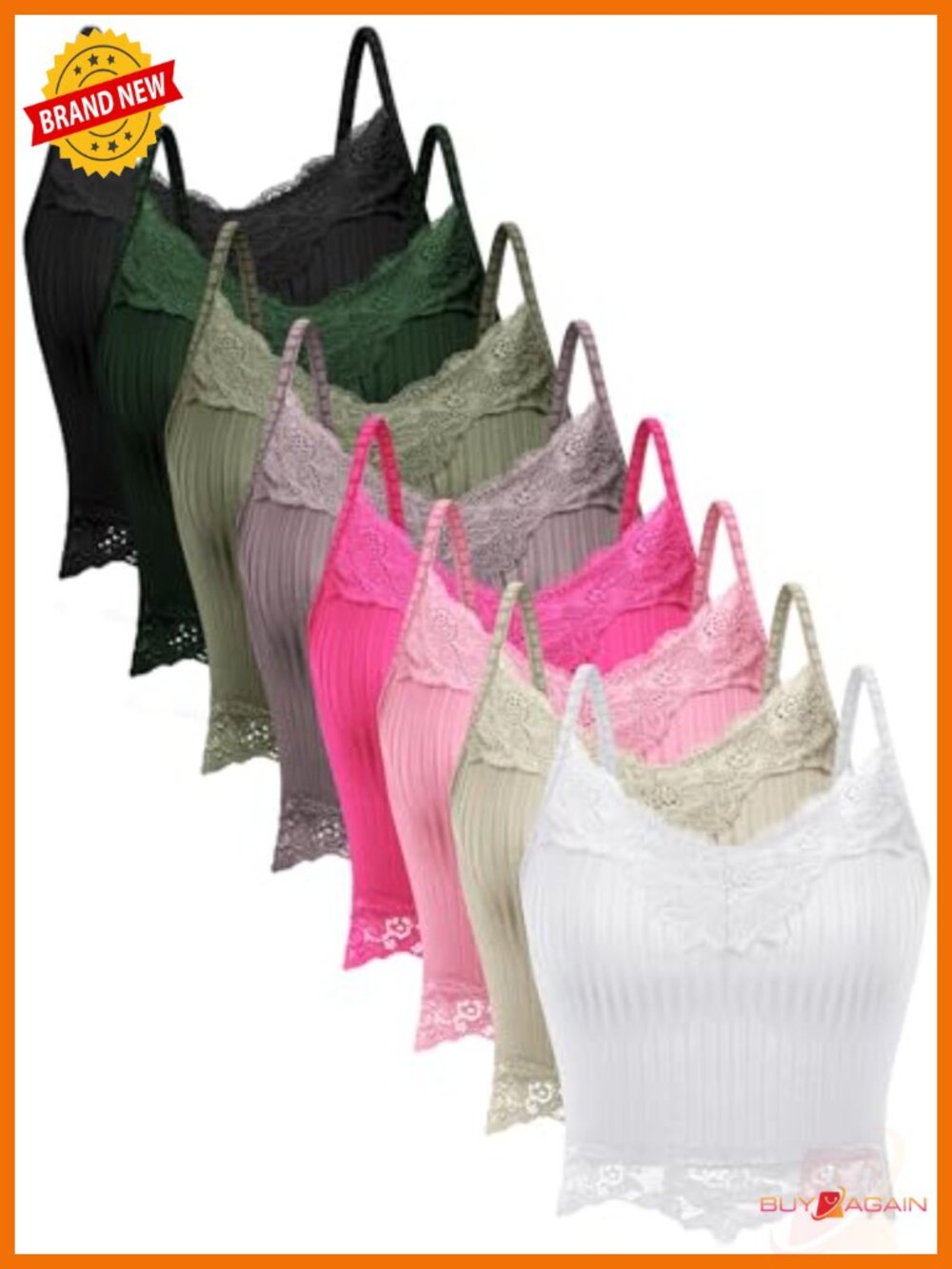 8 Pack Womens Y2k Crop Tops Lace Patchwork V Neck Cami Ribbed Knitted Tank Tops